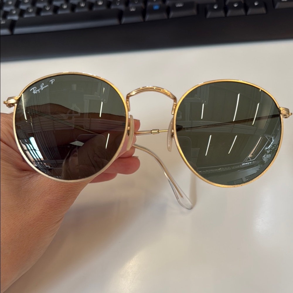 Ray-Ban Gold and Green Round Sunglasses
